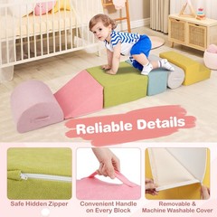 6 Pcs Toddler Climbing Blocks with Handles Chenille Fabric Cover Corner Play Gym
