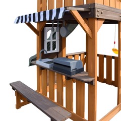 Kids Wooden Swing Slide Set Playhouse Kitchen, Rock Wall Outdoor Playground