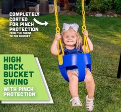 Deluxe High Back Full Bucket Swing w/Chain & Triangle Dip Pinch Protection-Blue