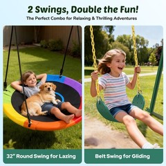 440lb 2 Seats Metal Swing Set Backyard Heavy-Duty Playset Kids Adults Swing Set
