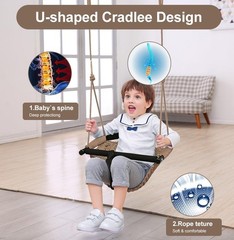 2 -in- 1 Toddler Swing. Swing Seat for Kids with Adjustable Ropes, Light Brown