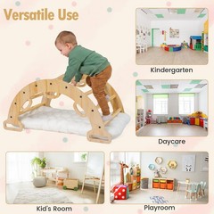 Wooden Rocking Climbing Arch w/Cushion 3-in-1 Montessori Kids Climber Rocker