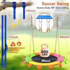 40 Inch Saucer Swing for Kids, 600 lb Flying Disc Tree Swing with Hanging