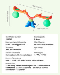 Outdoor Seesaw Teeter Totter for Kids, 360° Spin, 55 lbs Capacity, Multi-Colored