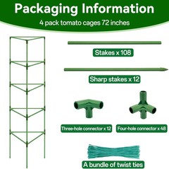 Halatool 72″ Tomato Cages Heavy Duty, 4 Pack Adjustable Stakes for Garden | Extr