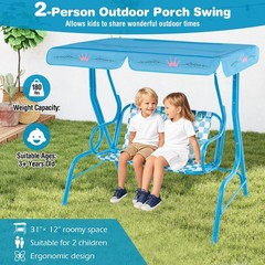 Honey Joy Kids Patio Swing 2-Seater Outdoor Porch Lounge Chair Canopy Flamingo
