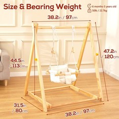 Wooden Swing Set for Toddlers 6-36 Months, Foldable Baby Swing Set with Durable