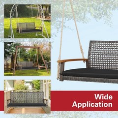 2-Person Outdoor Porch Swing with 118″ Hanging Ropes, Patiojoy PE Wicker Patio H