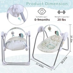 Baby Swing for Infant,Newborn Swing with Music,5 Speed Levels,Timing Setting,…