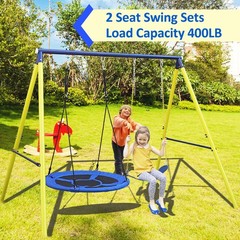 2 in 1 Swing Set With Hammock Swing, Belt Swing for Backyard