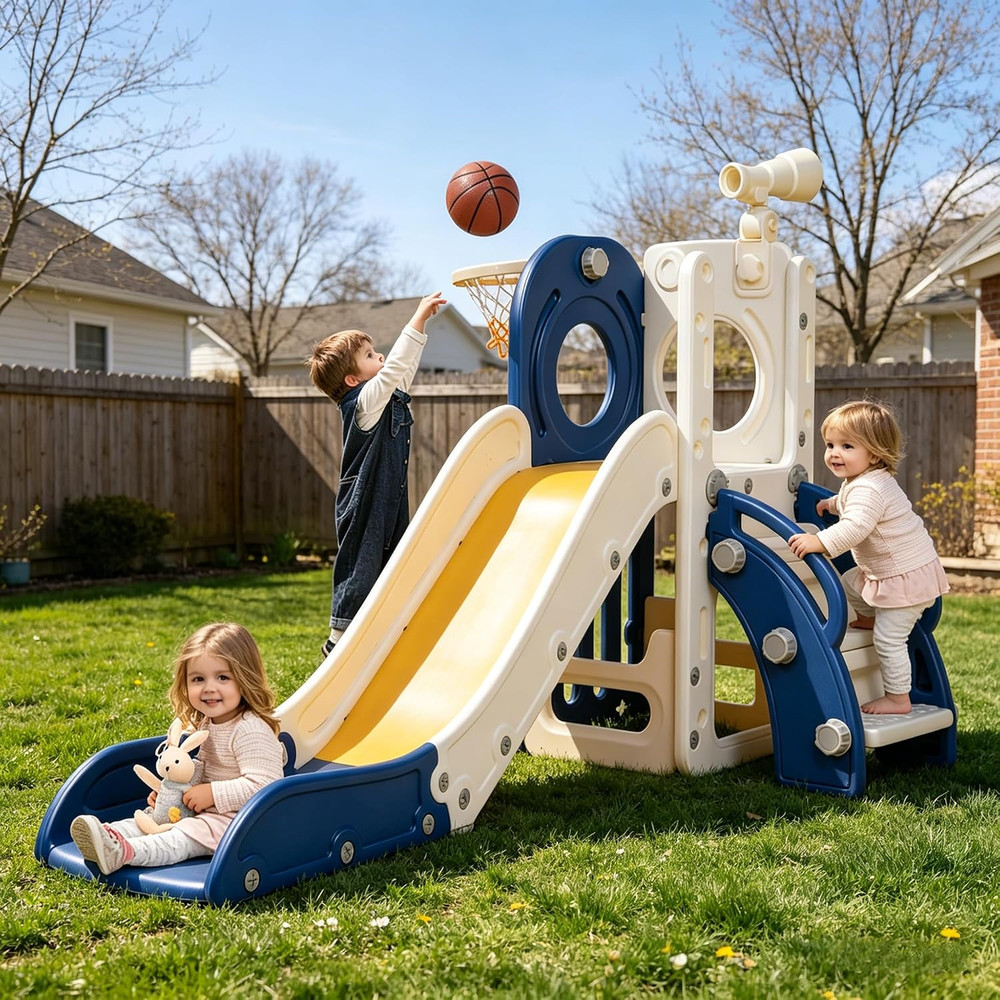 Toddler Slide, Outdoor Indoor Slide for Toddlers 1-3, Freestanding Slides with B