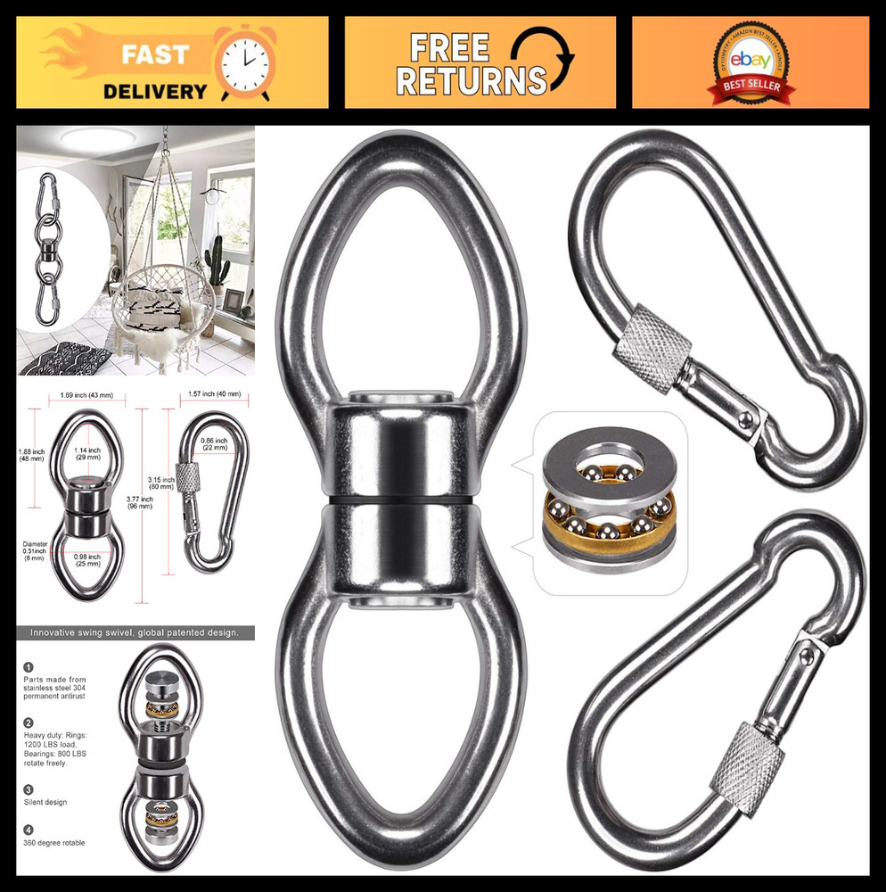 Silent Bearing Swing Swivel with 2 Carabiners – 360° Rotational Device for Tree