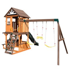 Giant Kid Wood Swing Set Slide,Rock Wall,Toy Kitchen Outdoor Backyard Playground