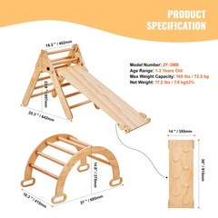 Pikler Triangle Set 5in1 Montessori Climbing Toys for Toddlers 1-3 M Wood