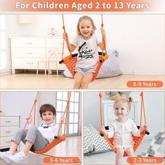 Kids Swing Set Heavy Duty Rope Swing Seat 440LBS Outdoor Indoor Orange