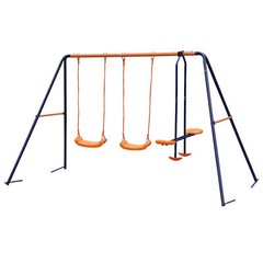 Metal Kids Play Swing Set W/ 2 Seats 1 Glider Outdoor Playground 440lbs Capacity