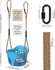 600 LB Weight Capacity Full Bucket Toddler Swing Seat with Adjustable Height Rop
