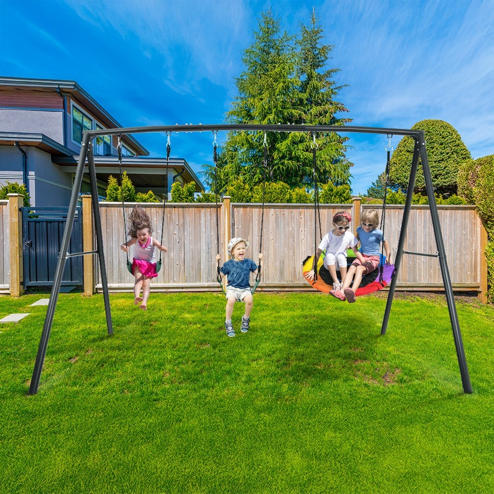 500lb Metal Swing Set Heavy-Duty A-Frame Kids Backyard Playset Outdoor Swing Set