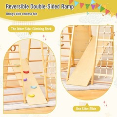 8-in-1 Jungle Gym Playset Wooden Climber Play Set with Monkey Bars Natural
