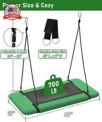 60″ Retangular Tree Swing for Kids & Adults, Adjustable Platform Swing with Hang