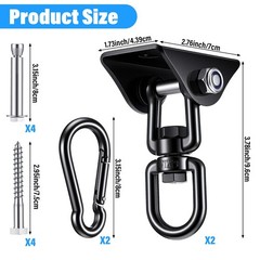 2 Pcs Swing Hanging Kit Heavy Duty 2000 LB 360 Degree Rotating Hangers Black