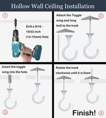2 Sets Large Swag Ceiling Hooks 2.4 inch Heavy Duty Metal Ceiling Hooks for H…