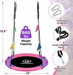 43 Inch Tree Swing, 900lbs Weight Capacity Saucer Swing Sets for Kids & Adult…