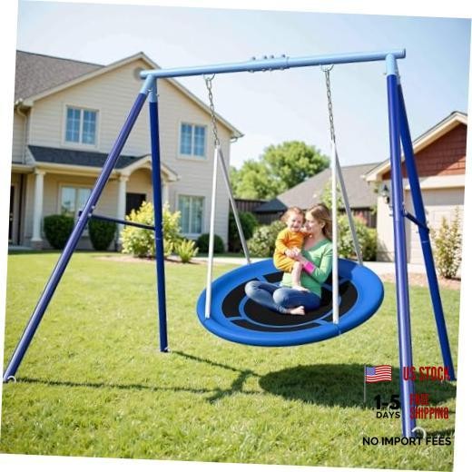 500lbs Heavy Duty Metal Saucer Swing Set Backyard Kids 45″ Round 45 inches