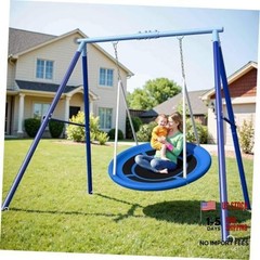 500lbs Heavy Duty Metal Saucer Swing Set Backyard Kids 45″ Round 45 inches