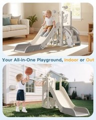 Toddler Slide for Kids,6-in-1 Indoor Outdoor Toddler Slides Cream&gray