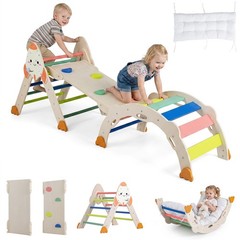 Climbing Toy Set w/ Arch, Foldable Ladder & Wooden Indoor Playground Jungle Gym
