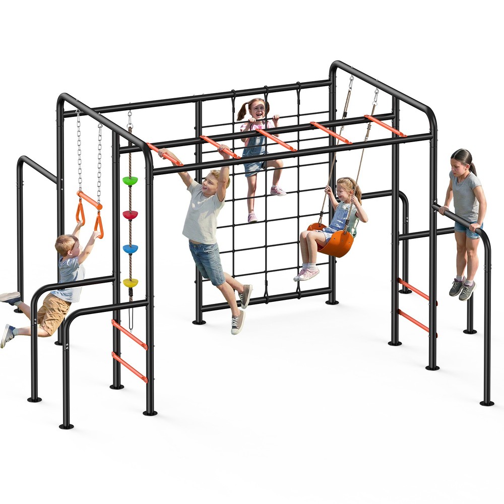 Monkey Bars Swing Set w/ Belt Swing Weather-Resistant Metal Kids Playground Set
