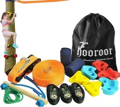 hooroor Slackline Pulley with 52FT Zip Line, Monkey Bar, Tree Climbing Holds