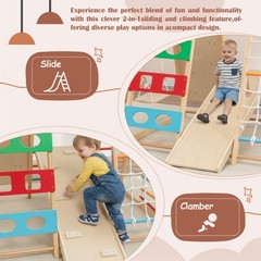 9-in-1 Wooden Outdoor Playset Swing Slide Monkey Bars Climber for Kids Backyard