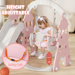 4-In-1 Toddler Slide and Swing Set, Kids Slide with Climber, Swing, Basketball H
