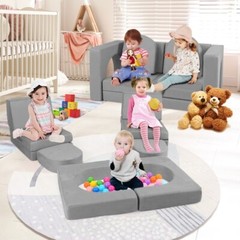 8-Pcs Modular Children Play Couch Sofa Climbing Blocks Set W/ Comfy Suede Fabric