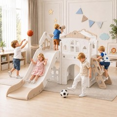 8 in 1 Toddler Slide Indoor Playground Kids Slide Set Basketball Hoop Climber