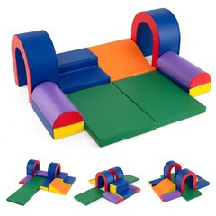 10-Piece Foam Climbing Blocks Soft PU Leather Play Gym for Crawling and Sliding