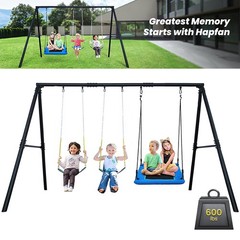 Hapfan 600lbs Heavy-Duty Metal Swing Set with 3 Swings Steel Frame for Backyards