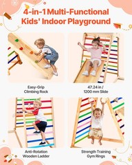 VEVOR Indoor Playground Jungle Gym 4-in-1 Wooden Indoor Playground Playset