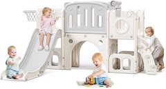 8 in 1 Toddler Slide Kids Climber Slide with Storage Space Outdoor Playset Grey