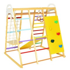 8-in-1 Jungle Gym Playset Wooden Climber Play Set with Monkey Bars Colorful