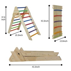 Pikler Triangle Ladder with Ramp & Slide, Foldable Wooden Climber for Toddlers