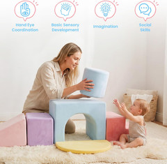 Toddler Climbing Toys Indoor, 6 PCS Foam Climbing Blocks for Baby Crawling Slidi