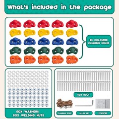 25PCS Rock Climbing Holds Kit with Rope & Mounting Hardware for Kids