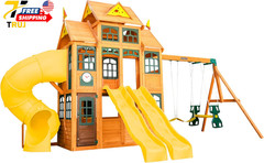 Atlas Point Wooden Outdoor Swing Set/Playset with Kitchen Slides and Glider NEW