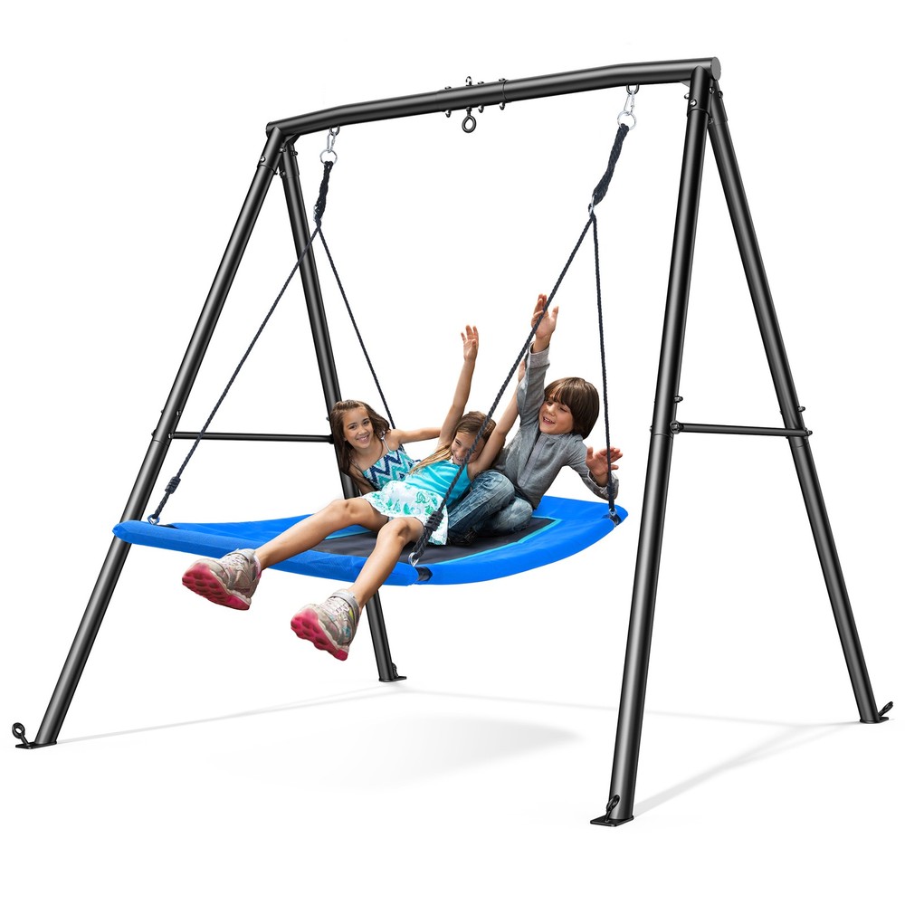 440lb Heavy Duty Metal Frame Swing Set Kids Outdoor with 60″ Platform Swing Seat