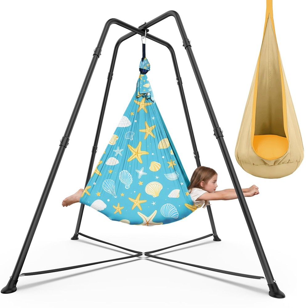 Heavy-Duty X-Shaped Swing Frame Swing Stand with Sensory Swing & Pod Swing – …