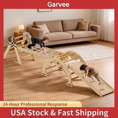 Ramp Arch And Ladder Attached To Natural Wood 4-in-1 Wooden Climbing Frame Trian