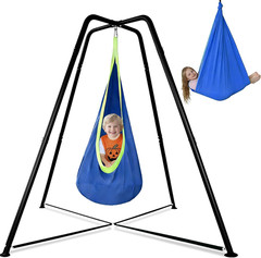 Heavy-Duty Sensory Swing with Stand – Indoor/Outdoor Hammock Chair, 350LBS Blue